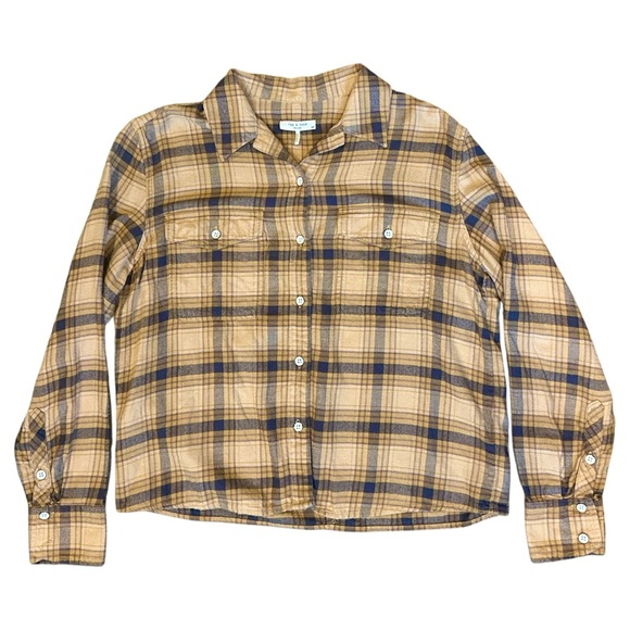 rag & bone Tops - Rag & Bone May Cropped Plaid Button-Up Brushed Flannel Shirt Brown Women Small